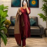 VRINDA Silk Blended Woven Design Jacquard Kurta Pant with Dupatta