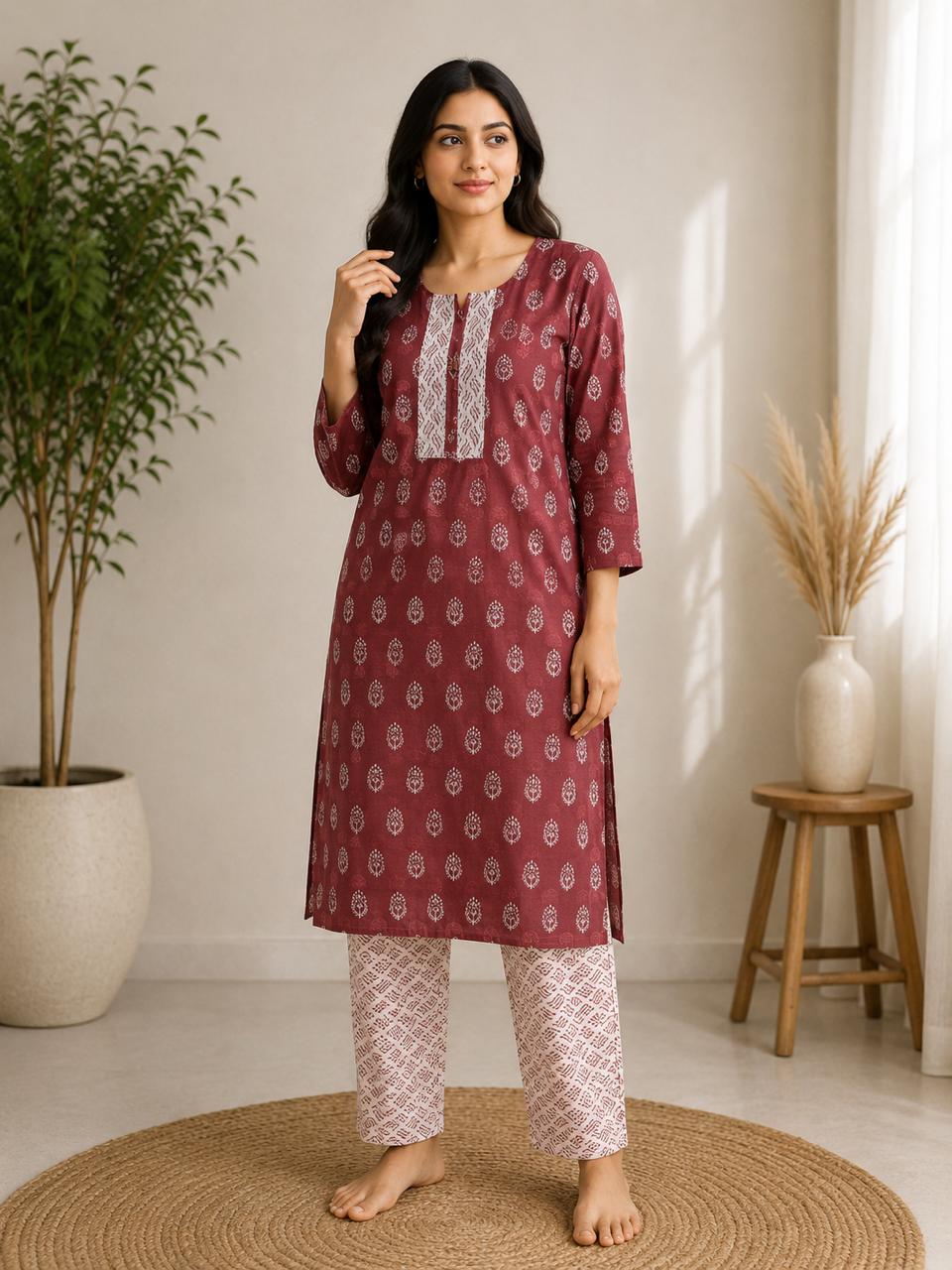 WhatsApp Image 2026-05-26 at 11.59.13 AM (7) VRINDA Women's Floral Printed Regular Pure Cotton Kurta with Pant, 2 Pcs set - Image 1