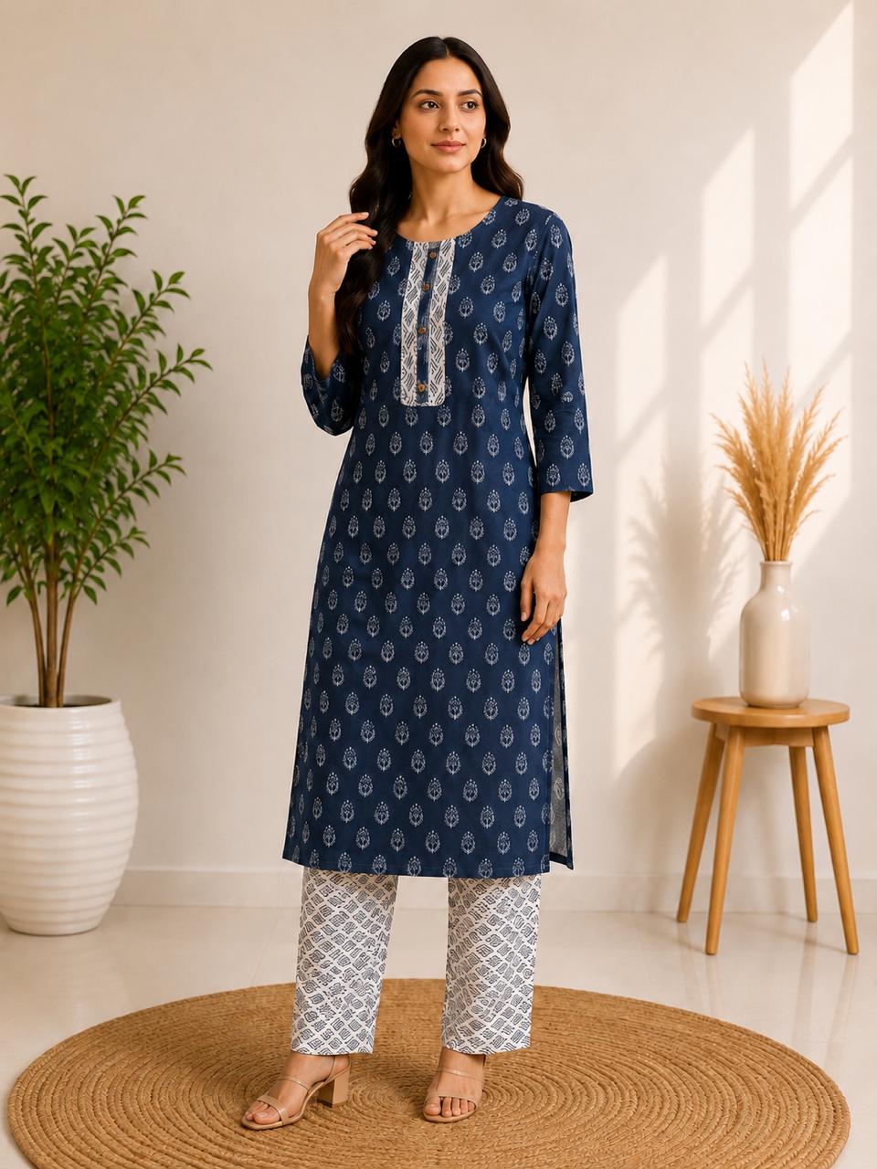 WhatsApp Image 2026-05-26 at 9.18.27 AM (1) VRINDA Women's Floral Printed Regular Pure Cotton Kurta with Pant, 2 Pcs set - Image 1