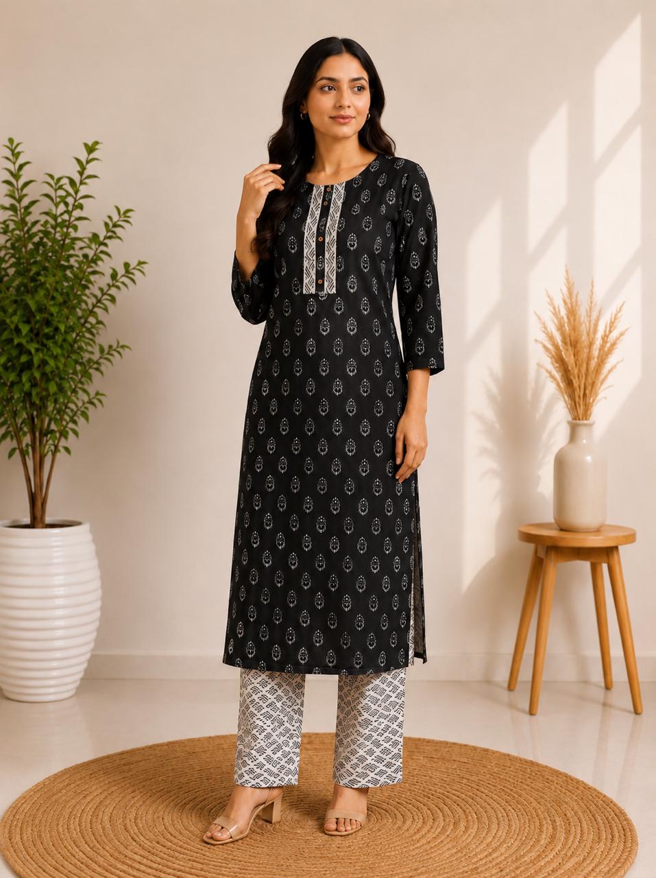 WhatsApp Image 2026-05-26 at 9.18.27 AM (2) VRINDA Women's Floral Printed Regular Pure Cotton Kurta with Pant, 2 Pcs set - Image 1