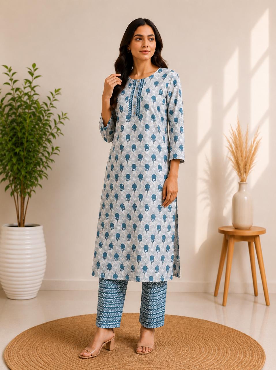 WhatsApp Image 2026-05-26 at 9.18.27 AM (3) VRINDA Women's Floral Printed Regular Pure Cotton Kurta with Pant, 2 Pcs set - Image 1