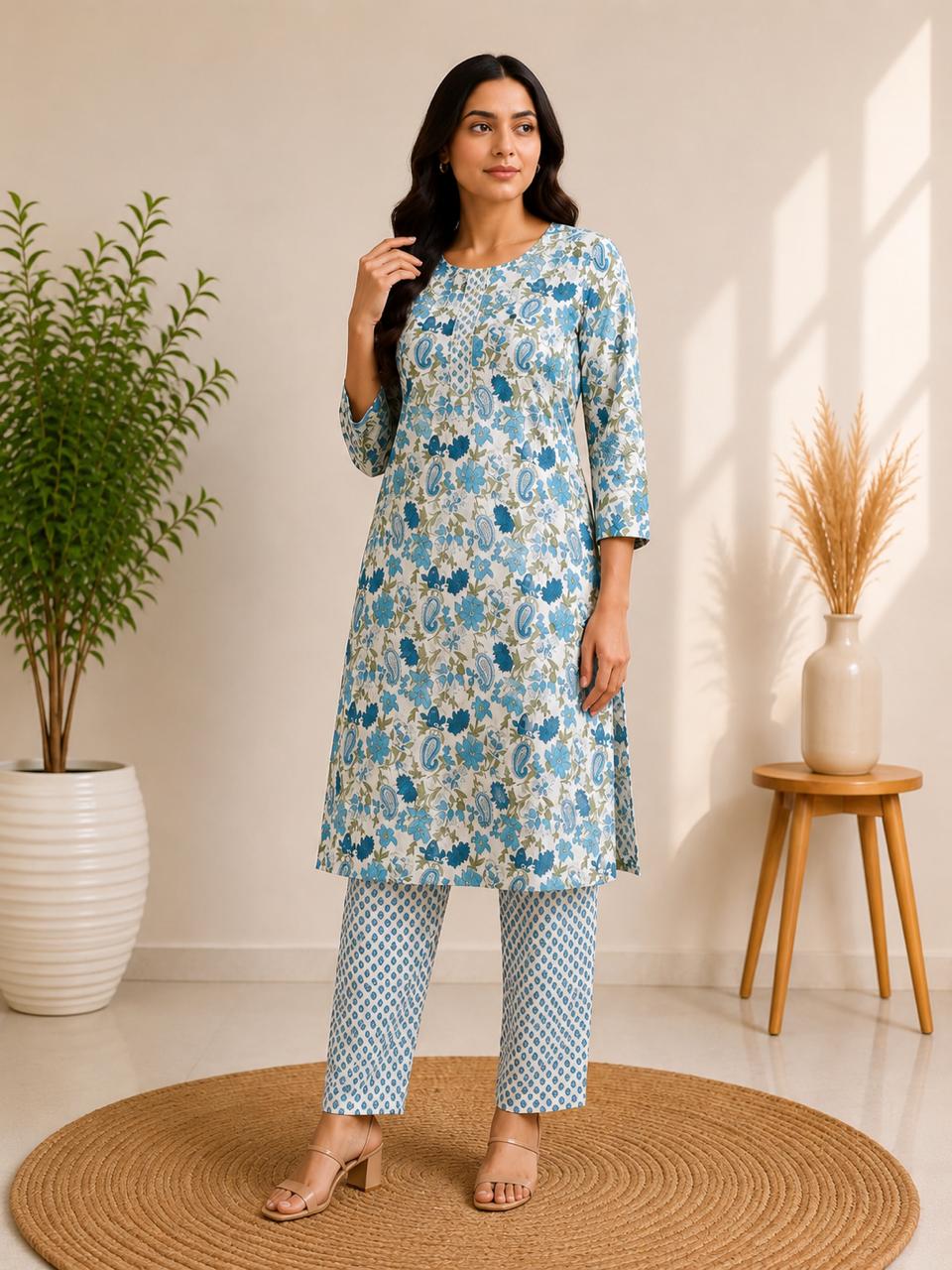 WhatsApp Image 2026-05-26 at 9.18.27 AM (4) VRINDA Women's Floral Printed Regular Pure Cotton Kurta with Pant, 2 Pcs set - Image 1