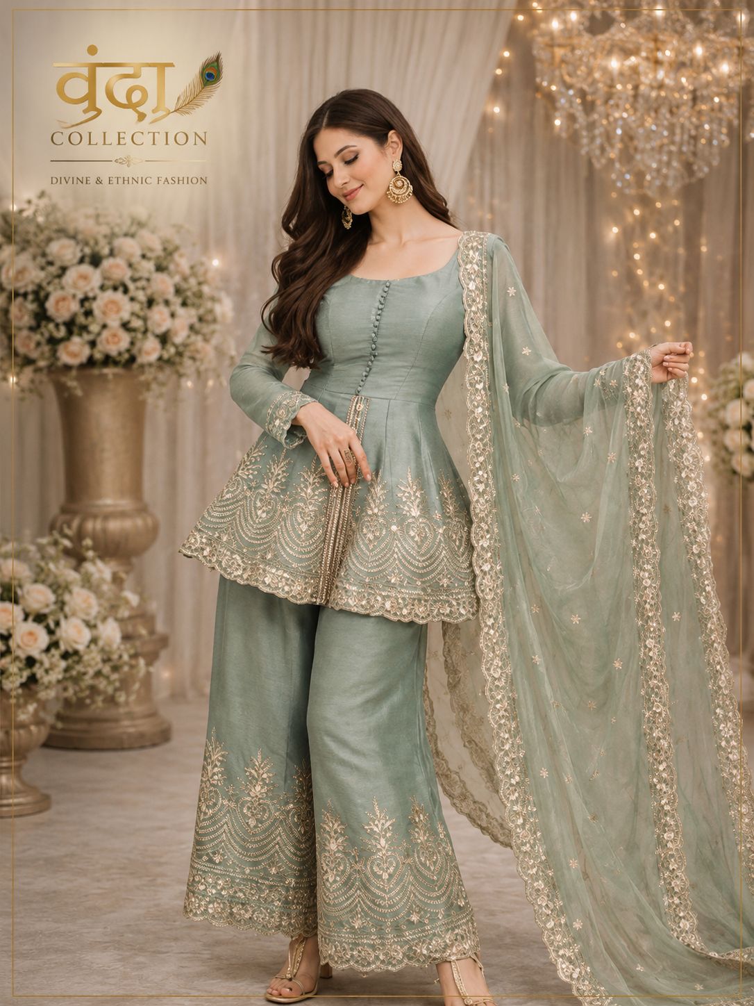 WhatsApp Image 2026-05-30 at 3.30.34 PM VRINDA Shimmer Silk Sequins Embroidered Short Kurta Plazzo and Dupatta Set - Image 1