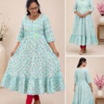 VRINDA  Blue Printed Cotton Anarkali Kurti